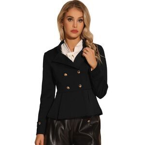 Peplum Steampunk Jacket Lapel Collar Double Breasted Blazer Black